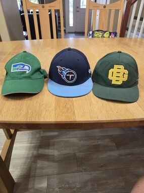 NFL Team Caps Trio - Seahawks Green, Titans Navy/Light Blue, Green Bay Green